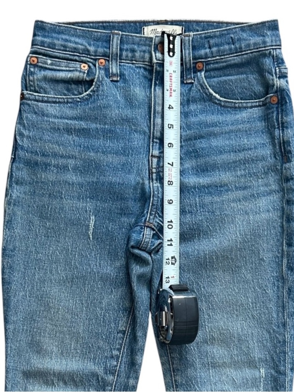 Madewell High Rise Slim Crop Boyjean Jeans 24P Stretch Distressed Raw Hem Blue - Picture 4 of 11